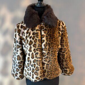 Vintage Betsey Johnson Jacket Rare Leopard Print Rabbit Fur Collar Size S/M